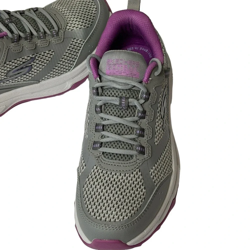 New Sketchers Leather Walking Sneakers Goga Mat Purple & Gray Lace Up Size 6 - Picture 4 of 10